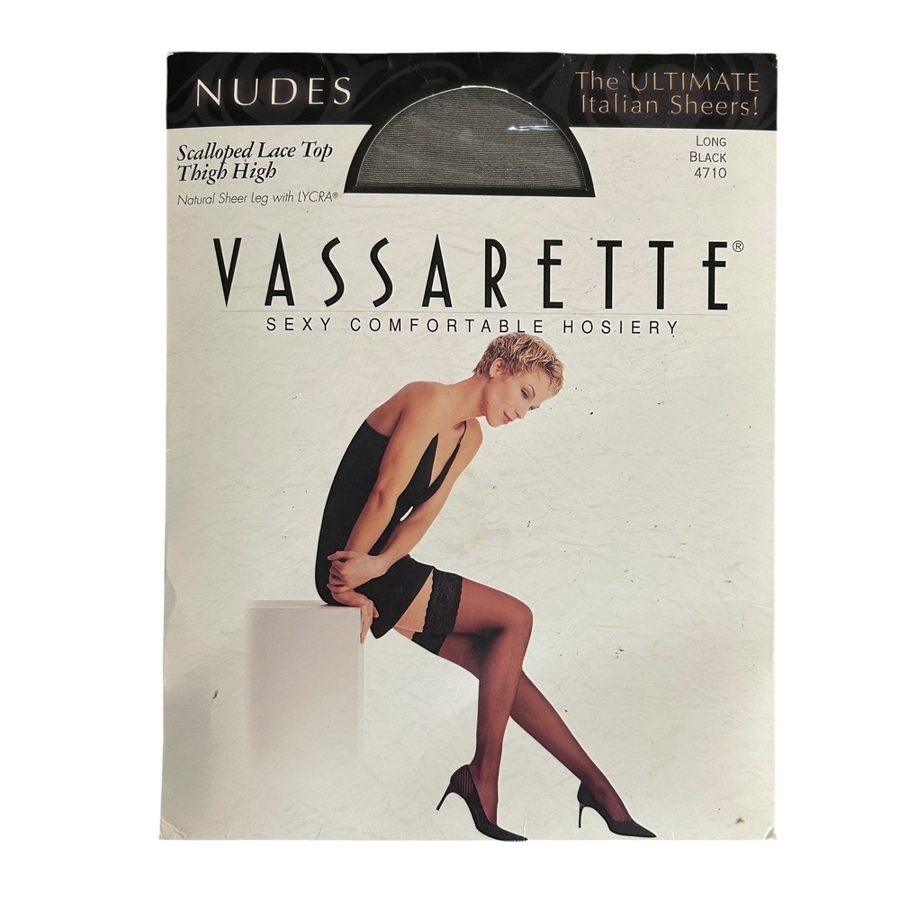 Vassarette Nudes Vintage Thigh High Stockings Lace Top Italian Sheer 4710